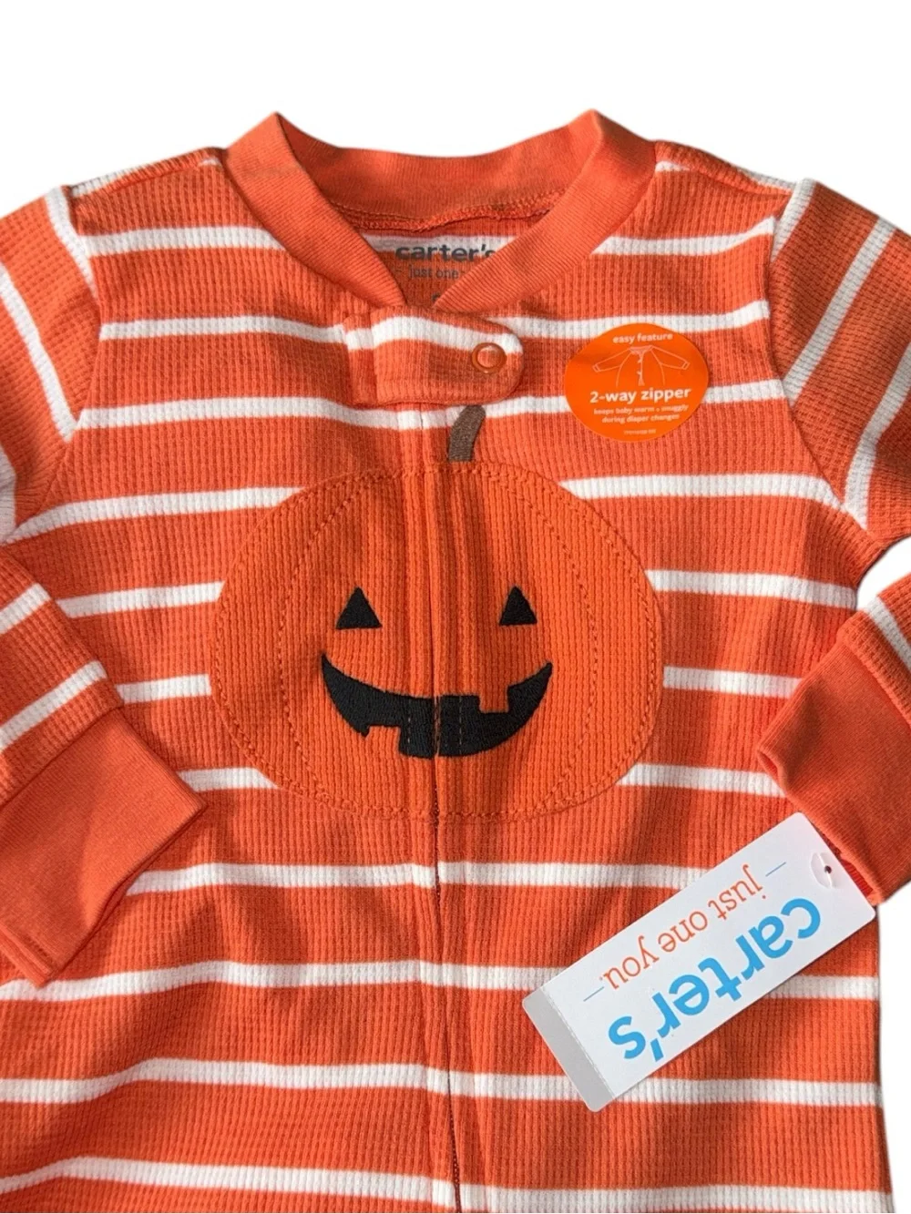 Carter's Just One You Baby Pumpkin Halloween Stripe Footed Onesie Zip 3M NWT